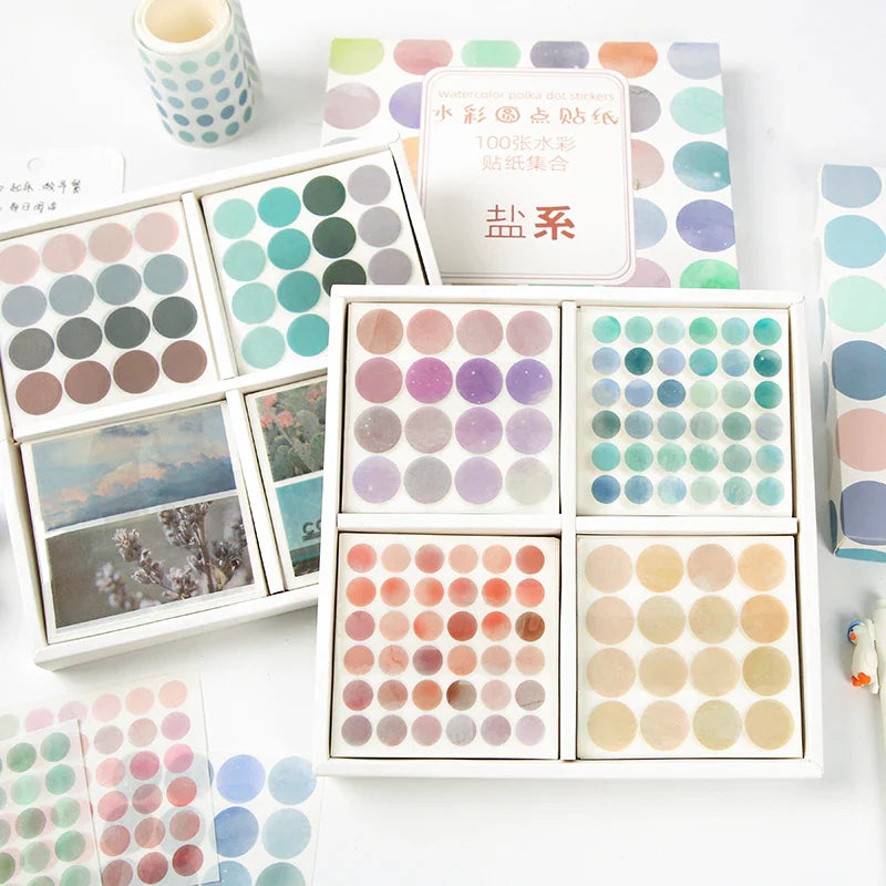 100 Watercolor Polka Dot Stickers for Journaling, Scrapbooking, DIY, Labeling, Stationery (Online Order Only)