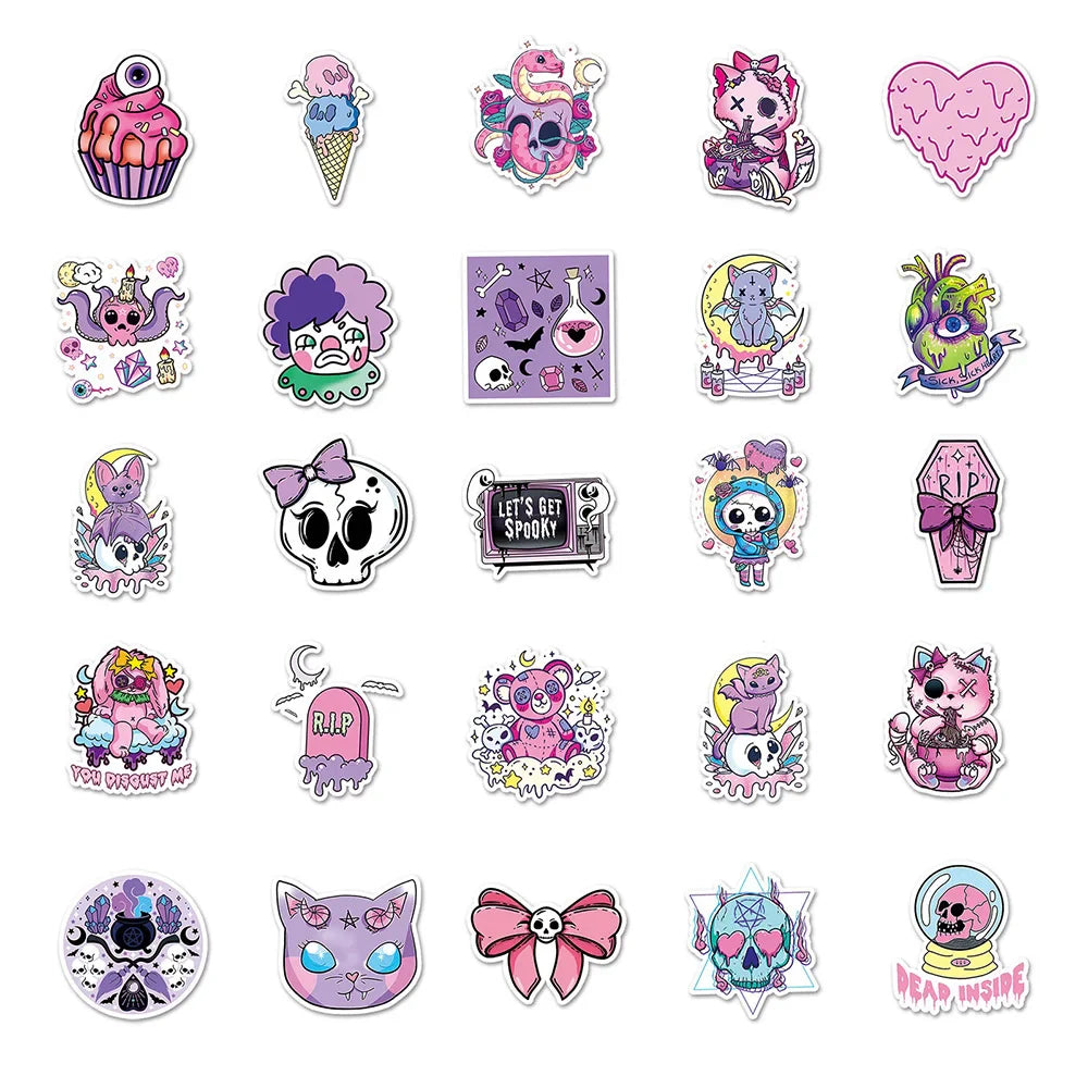 10/30/50PCS Cute Gothic Halloween Skull Magic Stickers DIY Laptop Luggage Skateboard Graffiti Decals Sticker for Kid Toys (Online Order Only)