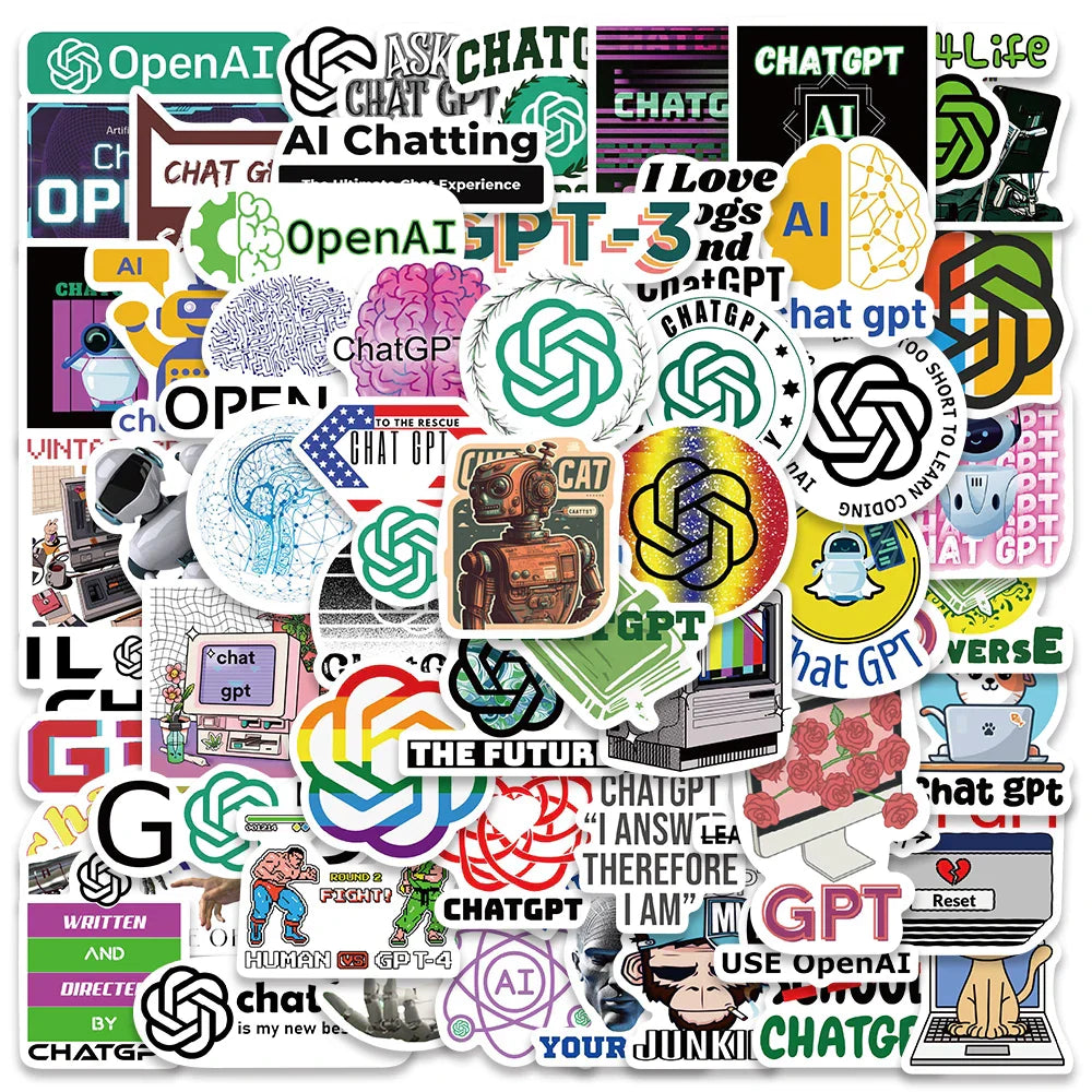 60PCS OpenAI ChatGPT Logo Stickers for Skateboard, Laptop, Guitar, Phone, Car, Kid Toy Decals (Online Order Only)