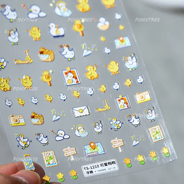 Cute Duck Pear Bowknot Mini Flower Duckling Line Bow Photo Frame Seal Stamp Figure Self Adhesive Nail Art Sticker Manicure Decal (ONLINE ORDER ONLY)
