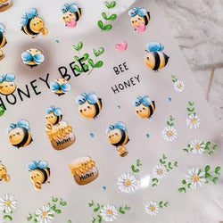 Cute Bee Honey Jar Daisy Flowers Gather Honey Pot Love Heart Green Leaves Reliefs Self Adhesive Nail Art Stickers Manicure Decal (ONLINE ORDER ONLY)