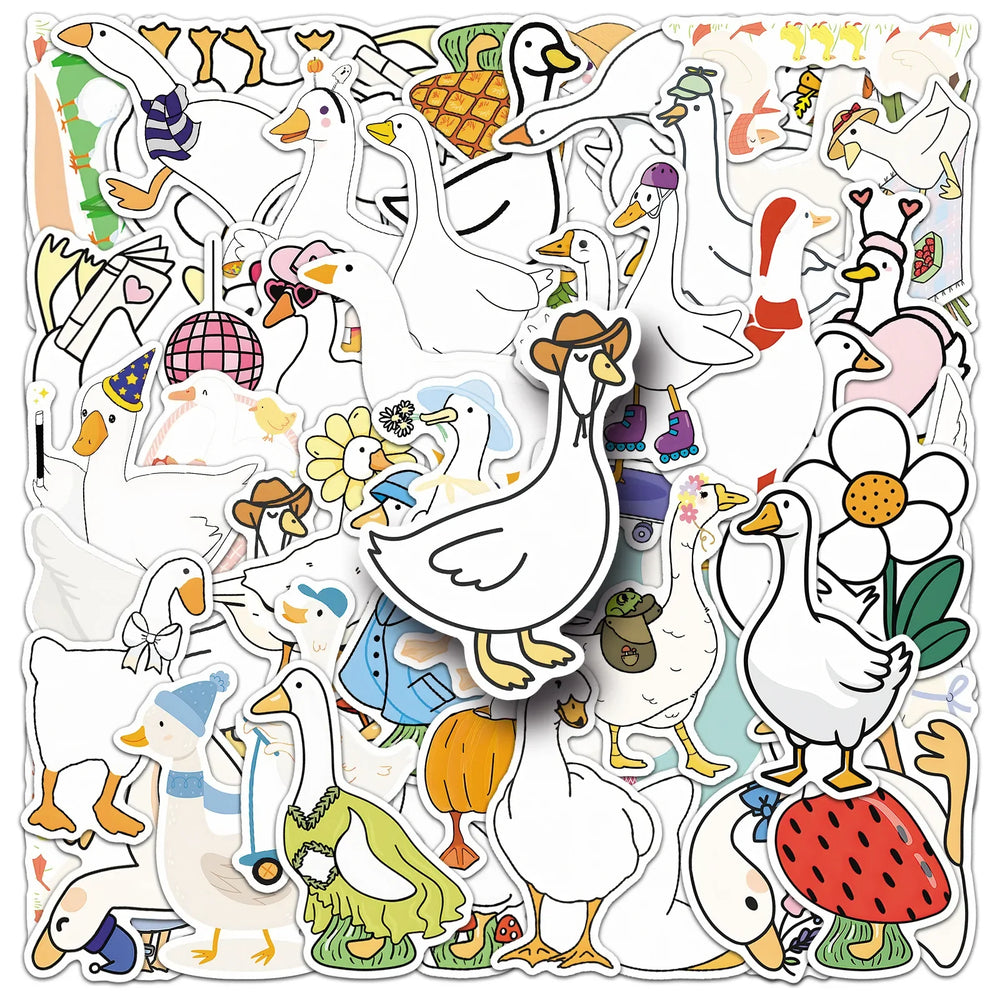 10/30/50PCS Big White Goose Stickers Swan Cartoon Sticker Funny Animal Graffiti Laptop Phone Guitar Car Bike Decals Kids Toys (ONLINE ORDER ONLY)