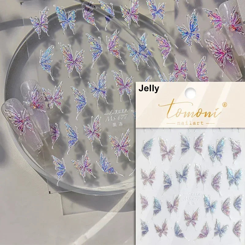 Dreamy Charming Shiny Beautiful Black White Butterfly Flower Love Heart Bowknot 5D Self Adhesive Nail Art Sticker Manicure Decal (ONLINE ORDER ONLY)