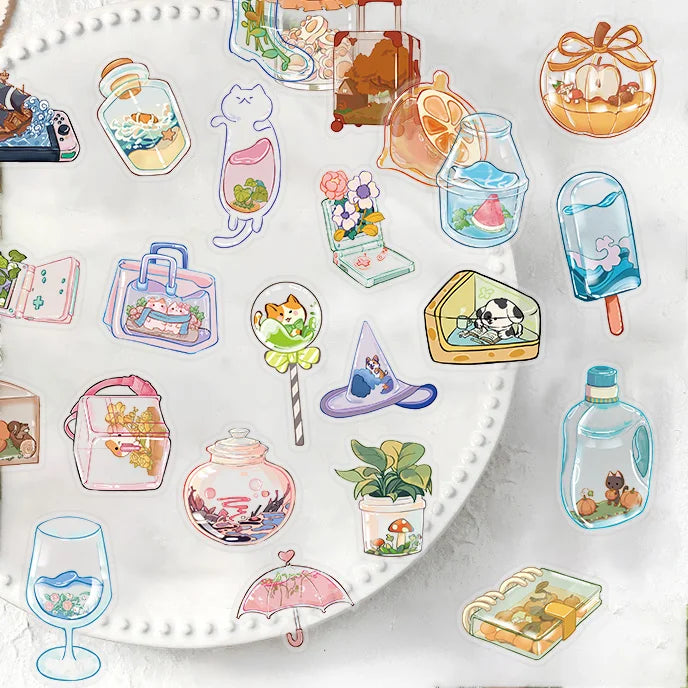50pcs Clear Glass Flowers Plants and Animals PET Sticker Aesthetic Decoration Scrapbooking Stationery School Supplies Stickers (ONLINE ORDER ONLY)