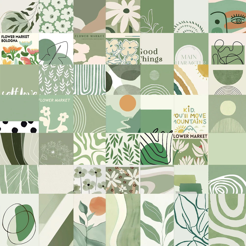 50pcs INS Style Sage Green Stickers for Laptop Scrapbook Notebook Wall Phone Diary Aesthetic Graffiti Waterproof Decoration Toys (ONLINE ORDER ONLY)