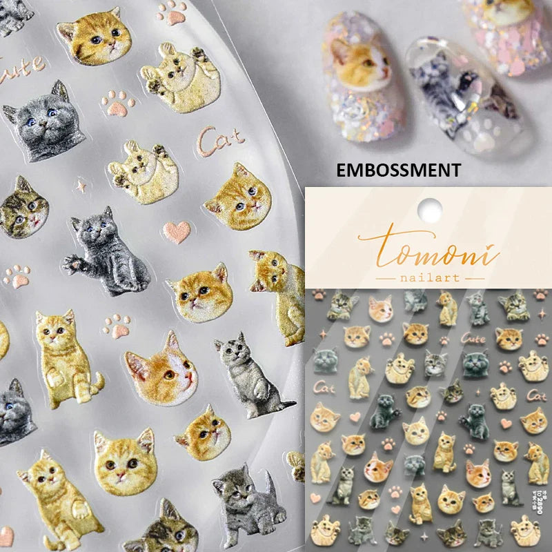 Lovely Dog Cat Animal Bunny 3D Soft Embossed Relief Self Adhesive Nail Art Stickers Cute Pretty Puppy Kitty Star Manicure Decals (ONLINE ORDER ONLY)