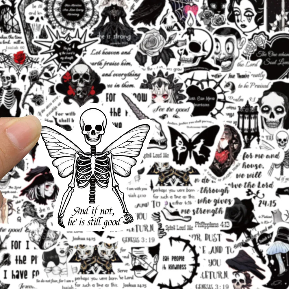 10/30/50PCS Horror Black White Bible Phrase Stickers Funny Jesus Decals Decoration Waterproof Laptop Stationery Bike DIY Toys (ONLINE ORDER ONLY)