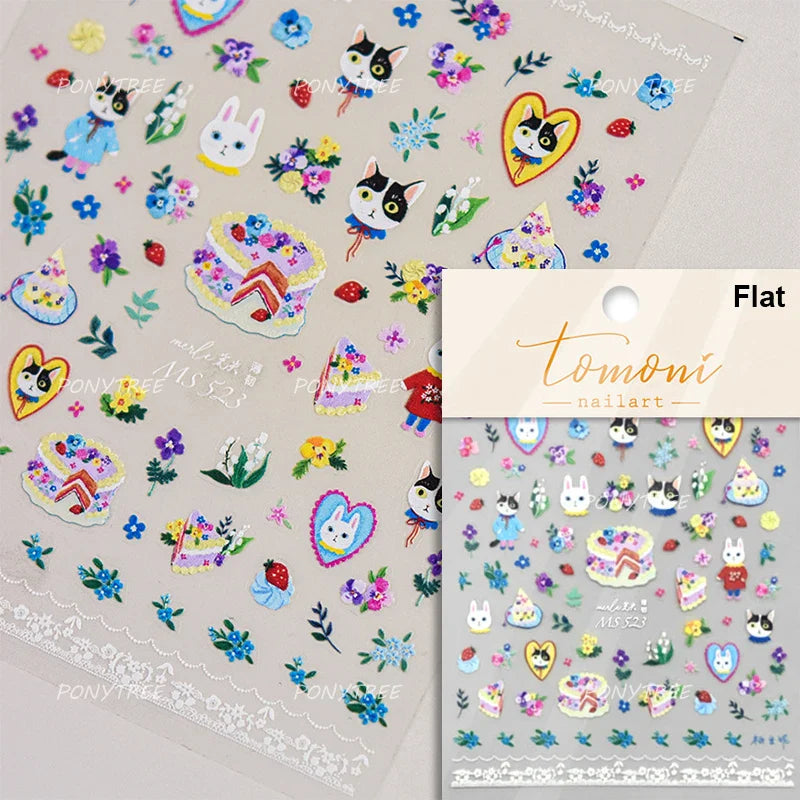 Cute Leopard Cat Ginger Cat Paw Bowknot Knitting Wool Ball Fish Self Adhesive Nail Art Stickers IllusionChic Manicure Decals (ONLINE ORDER ONLY)