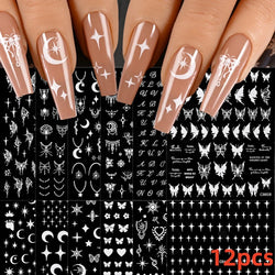 12PCS French Tassel Crescent Moon Arc Self Adhesive Nail Art Sticker 3D French Kiss Crescent Nail Stickers Lines Manicure Decals (ONLINE ORDER ONLY)