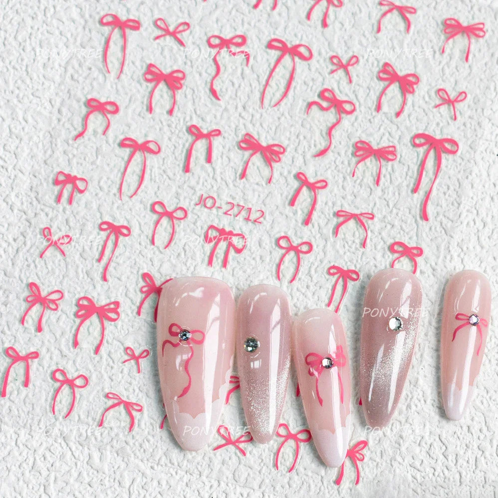 Gold Silver White Black Pink Blue Bowknot Ribbon Flat 3D Line Gird Strap Tie Elegant Charming Nail Art Stickers Manicure Decals (ONLINE ORDER ONLY)