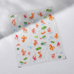 Lotus Leaf Brocaded Carp Koi Playing Goldfish Cavort Ripple Droplet Water Bubbles Self Adhesive Nail Art Stickers Manicure Decal (Online Order Only)