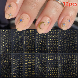 12PCS French Tassel Crescent Moon Arc Self Adhesive Nail Art Sticker 3D French Kiss Crescent Nail Stickers Lines Manicure Decals (ONLINE ORDER ONLY)