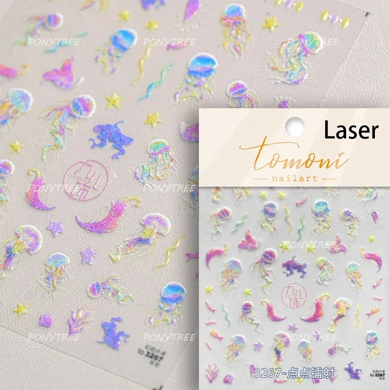 Conch Starfish Shell Beach Fish Star Ocean Colorful Water Bubbles Summer Delicate Self Adhesive Nail Art Stickers Manicure Decal (ONLINE ORDER ONLY)