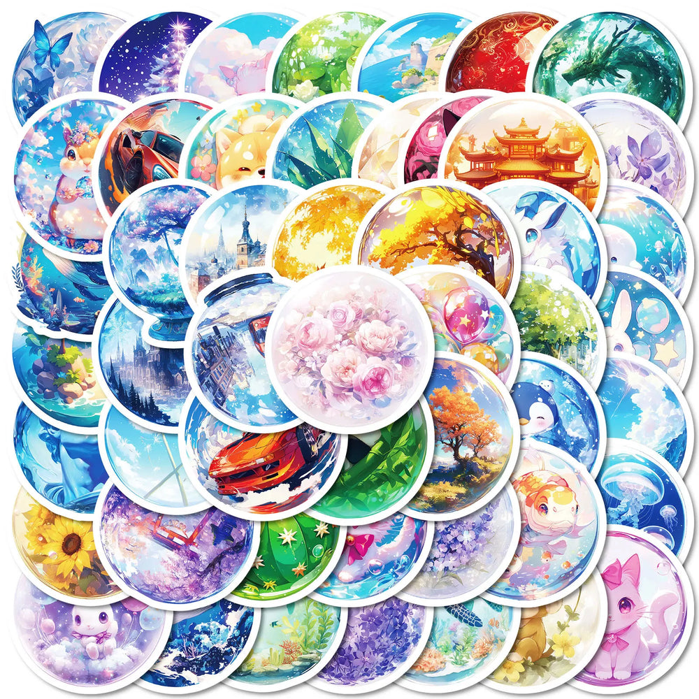50Pcs Magic Glass Cartoon Stickers for Helmet, Wall, DIY Decoration (Online Order Only)