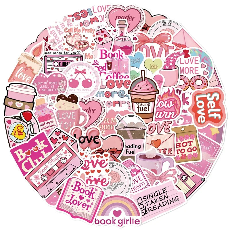 10/30/50PCS Cartoon Pink Love PVC Sticker Aesthetic Children's Stationery Sticky DIY Decoration Scrapbooking School Supplies (Online Order Only)