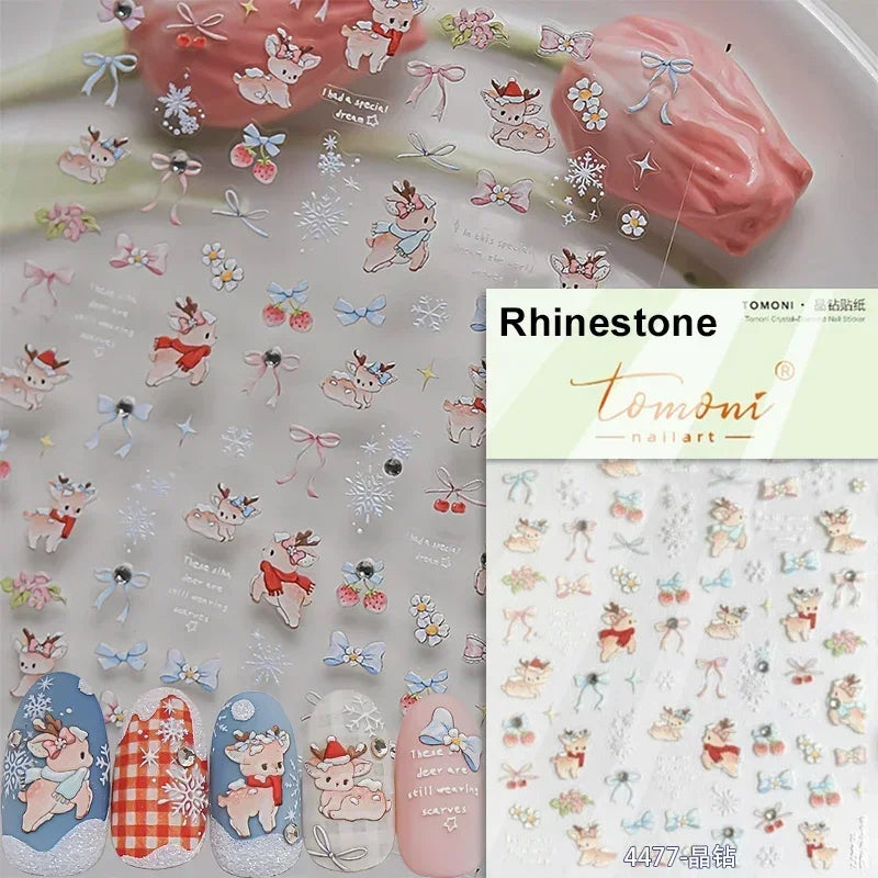 Dressy Embossment Colorful Gradient Snowflakes Laser Silver Christmas Tree Winter Bowknot Santa Nail Art Stickers Manicure Decal (Online Order Only)