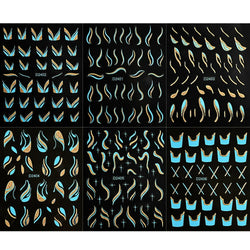 6pcs/Set Blue Gold Glitter French Design 5D Nail Stickers Curve Lines Swirls Wave Nail Sliders Reflective Flakes Decals Manicure (ONLINE ORDER ONLY)