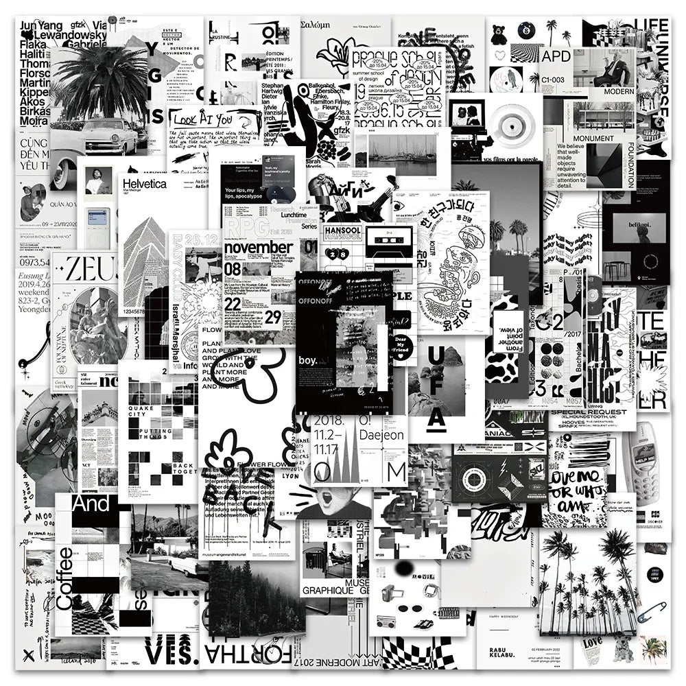 Graffiti Stickers Pack: Black White Art Decals for Phone, Skateboard, Fridge, Notebook, Car (Online Order Only)