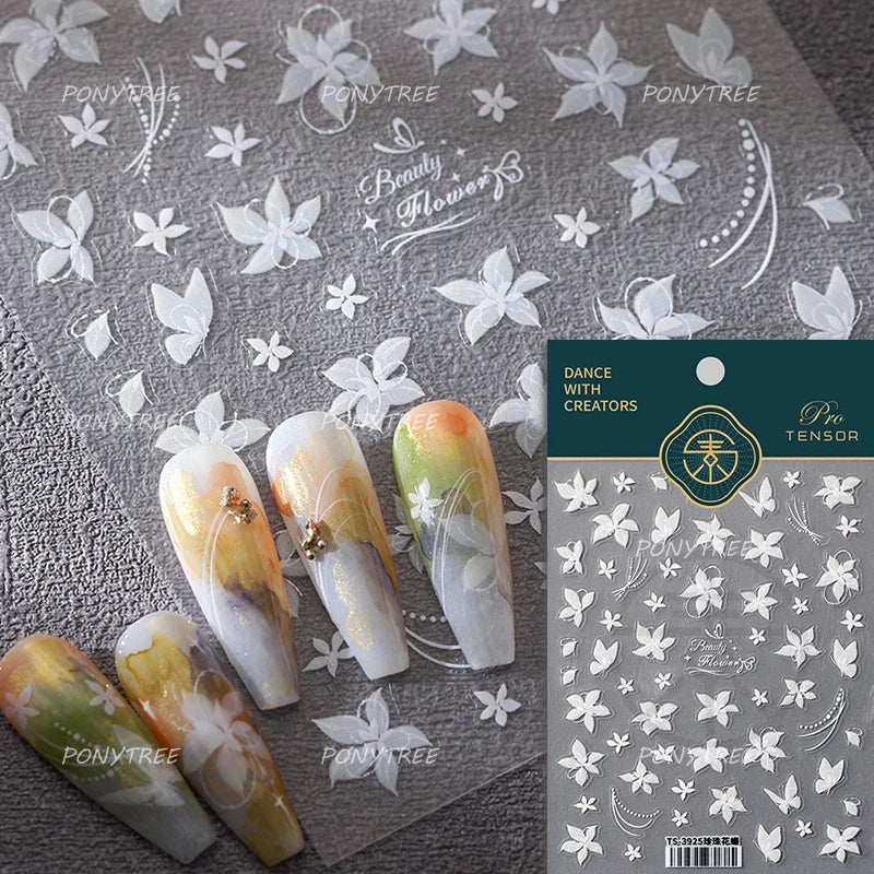 Bloomy Water Side Flower Delicate and Charming Peach Blossom Rose Garden Adhesive Nail Art Decorations Sticker Manicure Decals (ONLINE ORDER ONLY)