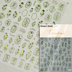 Golden Border Tulip Bloom Flower Bowknot Geometric Frame Metal Workmanship Charming Adhesive Nail Art Sticker Manicure Decals (ONLINE ORDER ONLY)