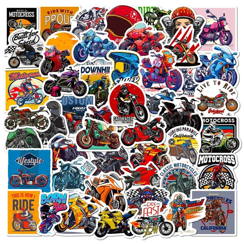 10/30/50PCS Fast Motorcycle PVC Sticky Sticker Aesthetic Chidlren's Stationery Decoration Scrapbooking Hand Accounting Supplies (ONLINE ORDER ONLY)