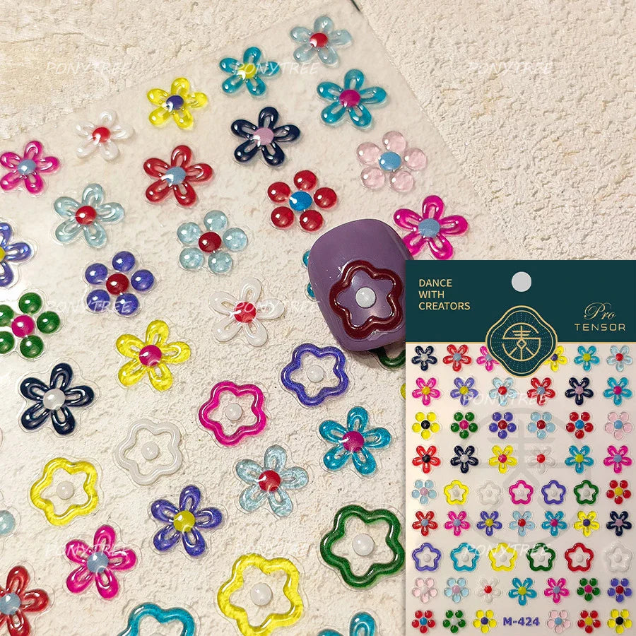 Colourful Graffiti Round Dot Line Water Droplet Cute Comma Geometric Jelly 5D Self Adhesive Nail Art Stickers Manicure Decals (Online Order Only)