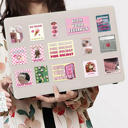 30Pcs Pink Holiday Stickers Aesthetic Art PVC Decals Scrapbooking Label Diary Stationery Computer Refrigerator (ONLINE ORDER ONLY)