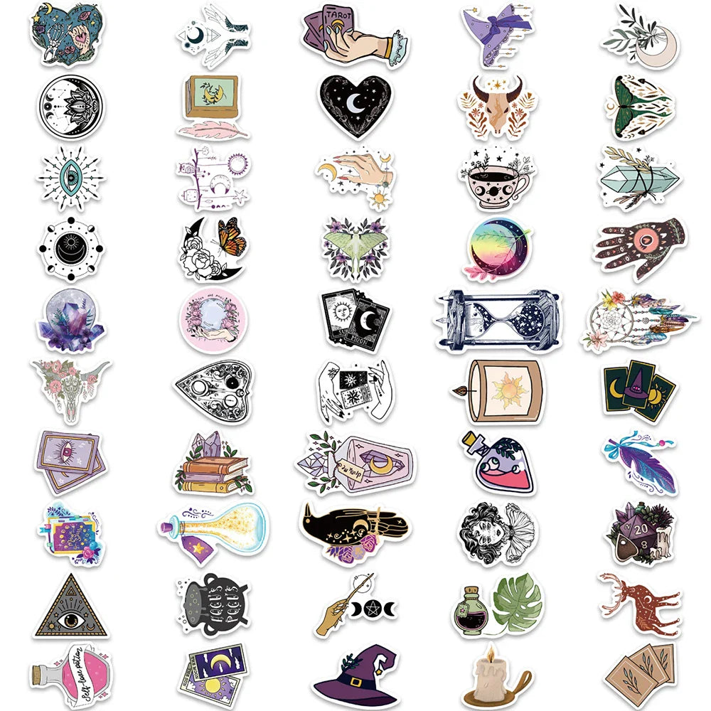10/30/50/100pcs Boho Magic Witch Crystal Aesthetic Stickers Notebook Laptop Skateboard Car Luggage Decoration Sticker Kids Toy (ONLINE ORDER ONLY)