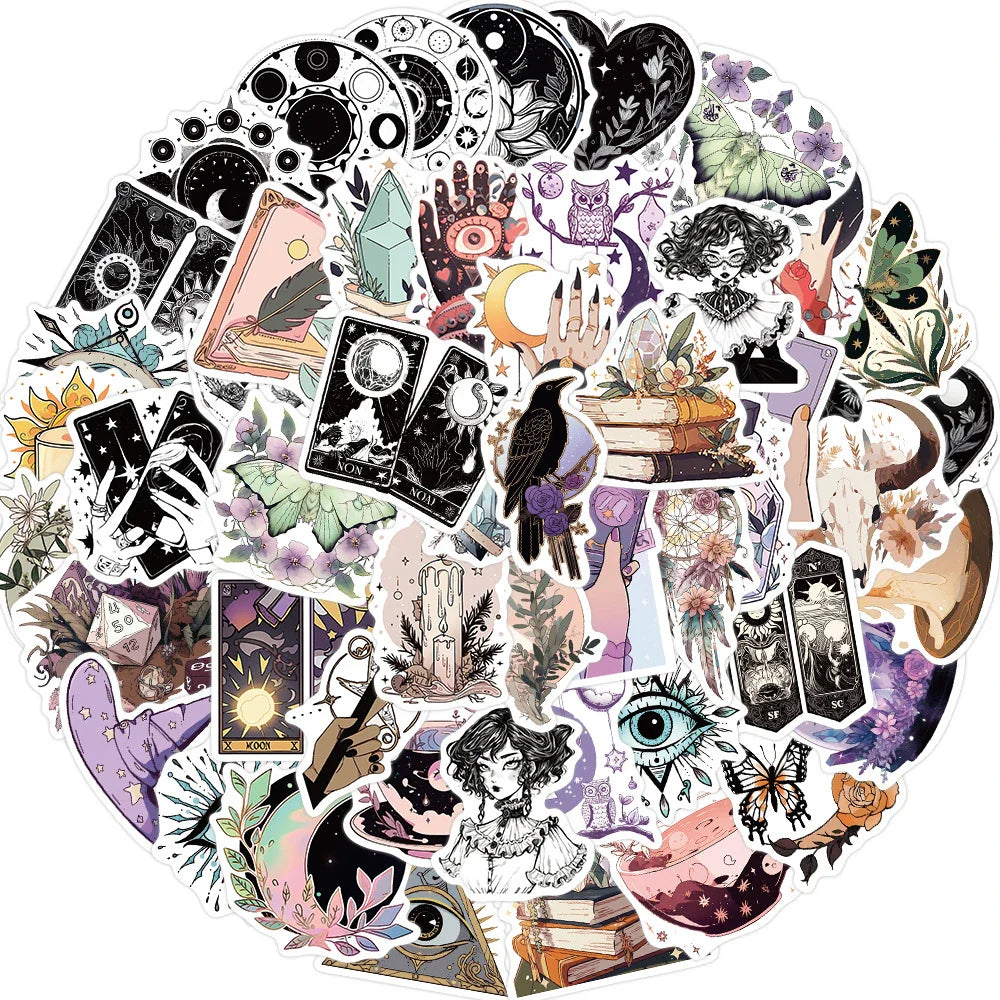 10/30/50pcs Bohemian Gothic Magic Witch Graffiti Stickers Decals Laptop Phone Luggage Skateboard Car Decoration Sticker Kid Toy (ONLINE ORDER ONLY)