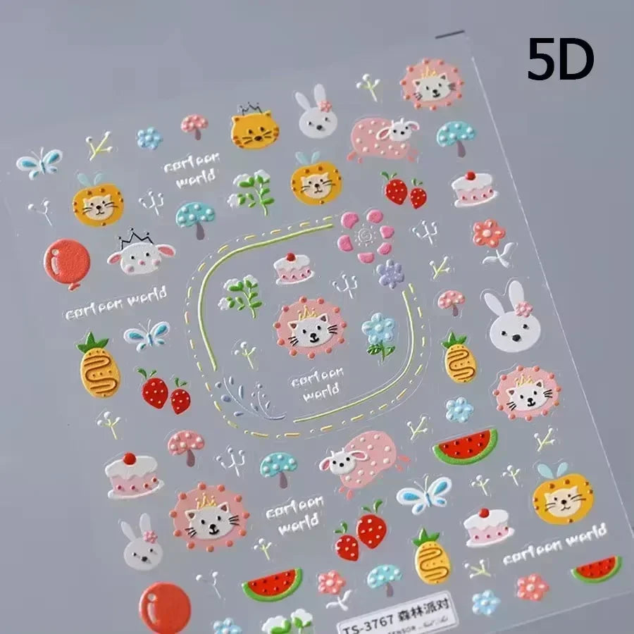 Cute Mango Dog Puppy Bear Bichon Blueberries Strawberry Cake Fruit Juice Desserts Corgi Adhesive Nail Art Sticker Manicure Decal (Online Order Only)
