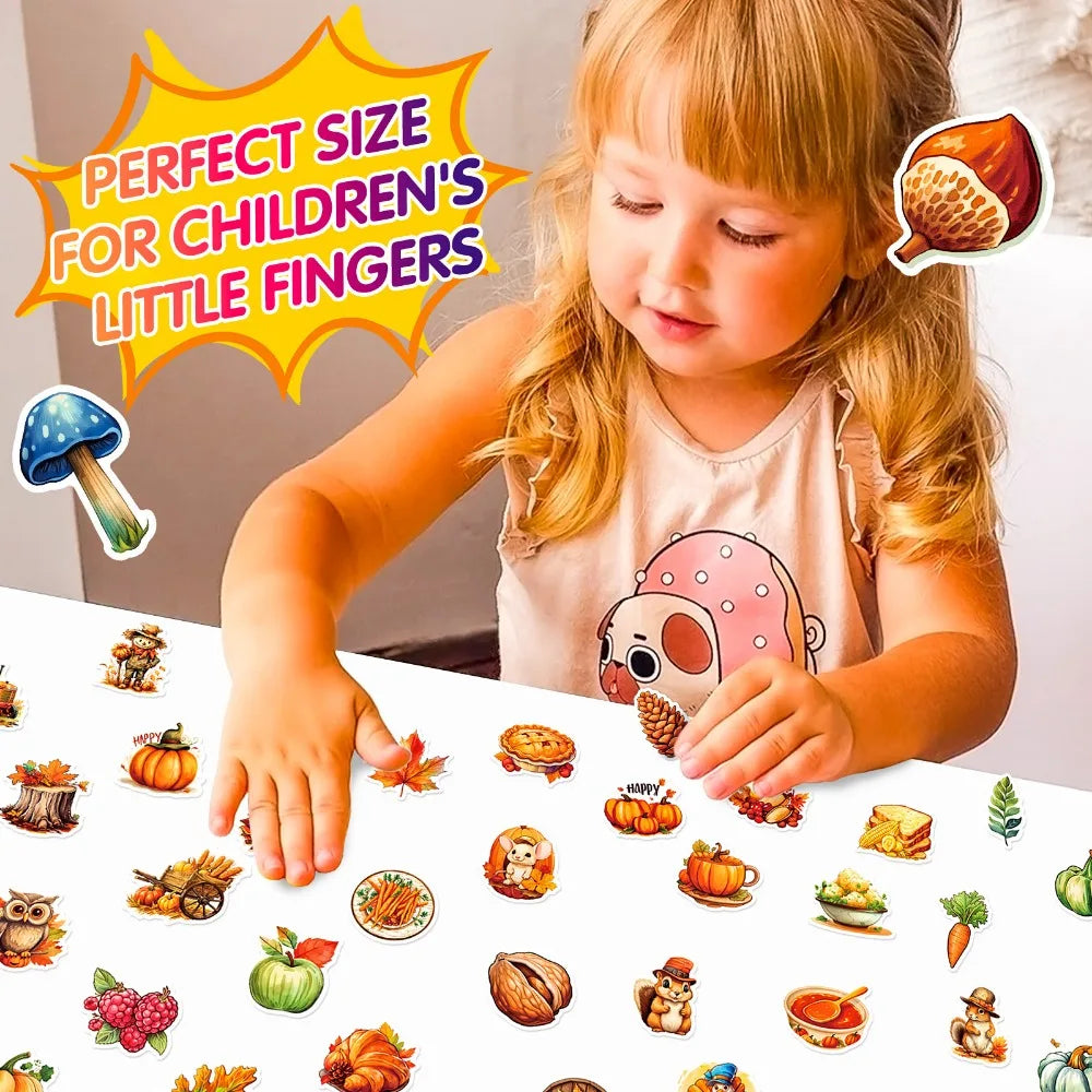 10/50Pcs Thanksgiving Day Stickers Harvest Festival Cartoon Cute Pumpkin Nut Squirrel Children Toy Decals Laptop Guitar Suitcase (Online Order Only)