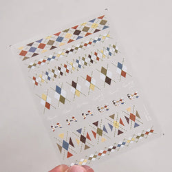 French Style Colorful Square Grid Rhombus Stripe Bowknot Line 3D Self Adhesive Nail Art Stickers Shiny Rhinestone Manicure Decal (Online Order Only)