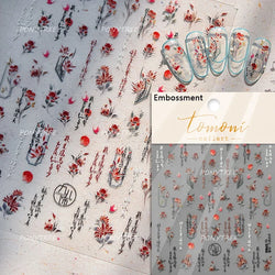 Chic Romantic Red White Flower Hot Stamping 5D Self Adhesive Nail Art Stickers Shiny Dreamy Camellia Rhinestone Manicure Decals (ONLINE ORDER ONLY)