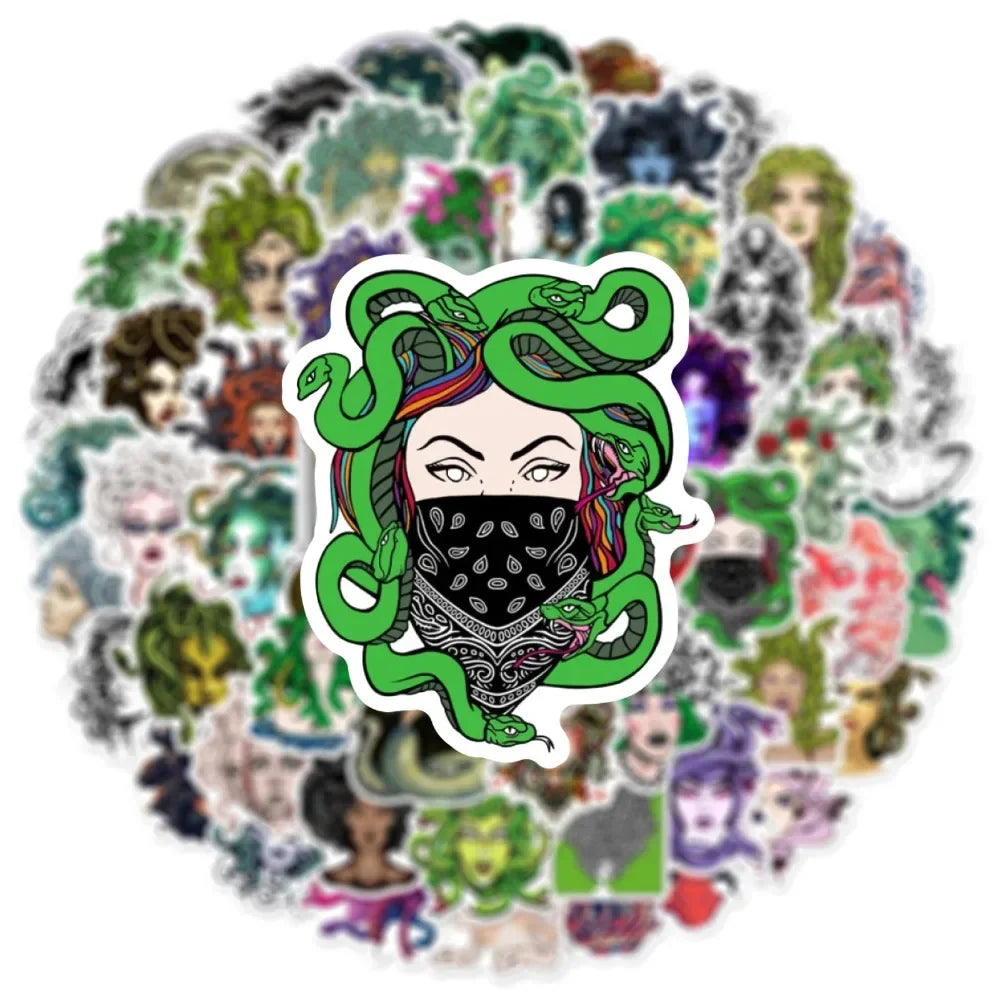 10/50Pcs Cartoon Snaker Medusa Stickers for Car Suitcase Skateboard Guitar Laptop Phone Decor Graffiti Waterproof Sticker Toys (ONLINE ORDER ONLY)