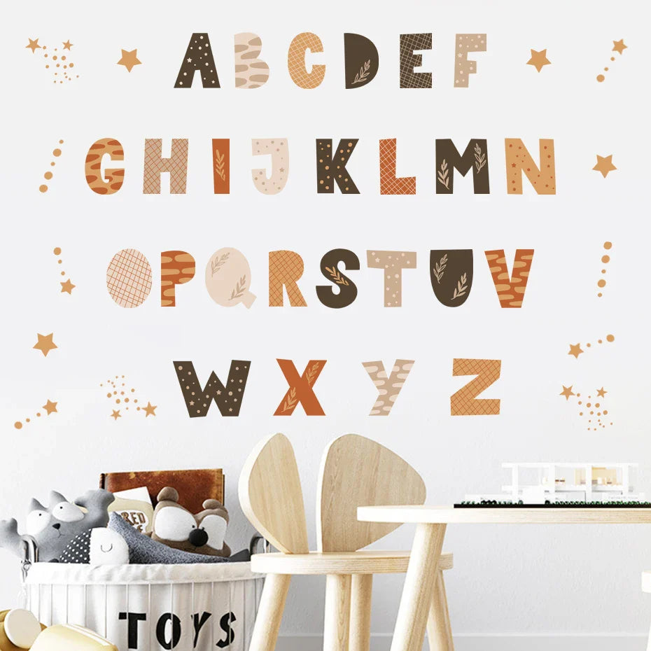 Boho Cartoon Alphabet Watercolor Wall Stickers Nursery Decor (Online Order Only)
