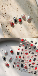 Cute Lovely Red Apple Core Black Kitten Cat's Paw Bread Slices Fruit Star Soft Relief Adhesive Nail Art Sticker Manicure Decals (ONLINE ORDER ONLY)