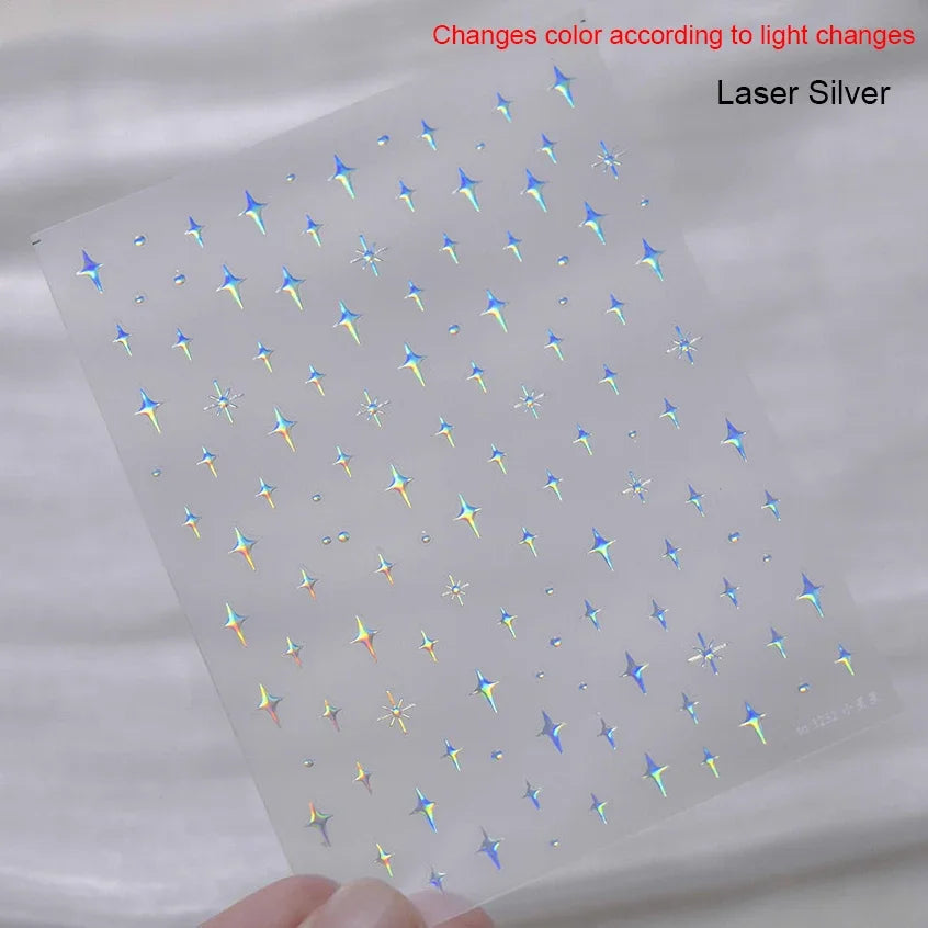 Colorful Rhinestone Laser Star Bronzing Gold Silver Pearl 5D Relief Self Adhesive Nail Art Decoration Sticker 3D Manicure Decals (ONLINE ORDER ONLY)