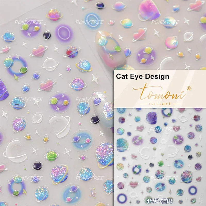 Blue Butterfly Planet Star Conch Snake Shell Clam Pearl Whale Jellyfish Moon Adhesive Nail Art Stickers Dreamy Manicure Decals (Online Order Only)