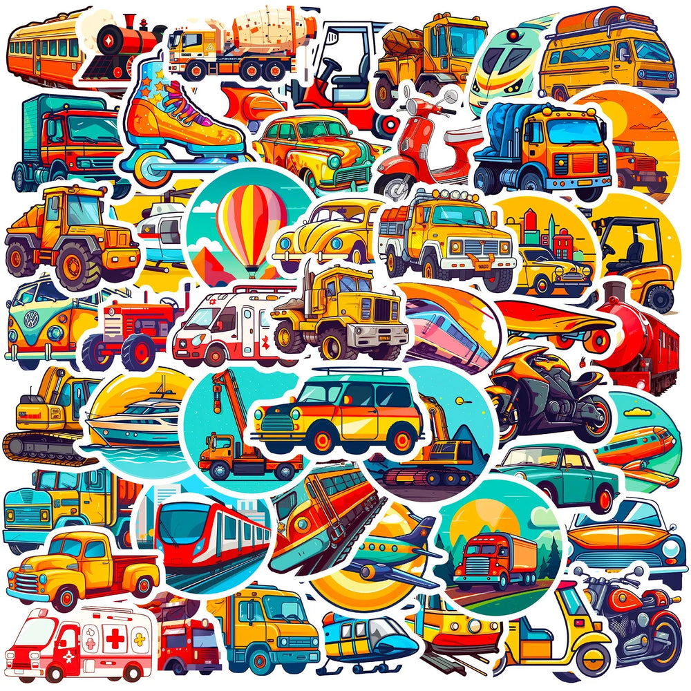 50Pcs Cartoon Vehicle Graffiti Stickers for Helmet Wall DIY Decoration (ONLINE ORDER ONLY)