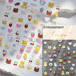 Colourful Cherry Abundant Fruits Bowknot Shiny White Line Outline Self Adhesive Nail Art Stickers Chic Rhinestone Manicure Decal (ONLINE ORDER ONLY)