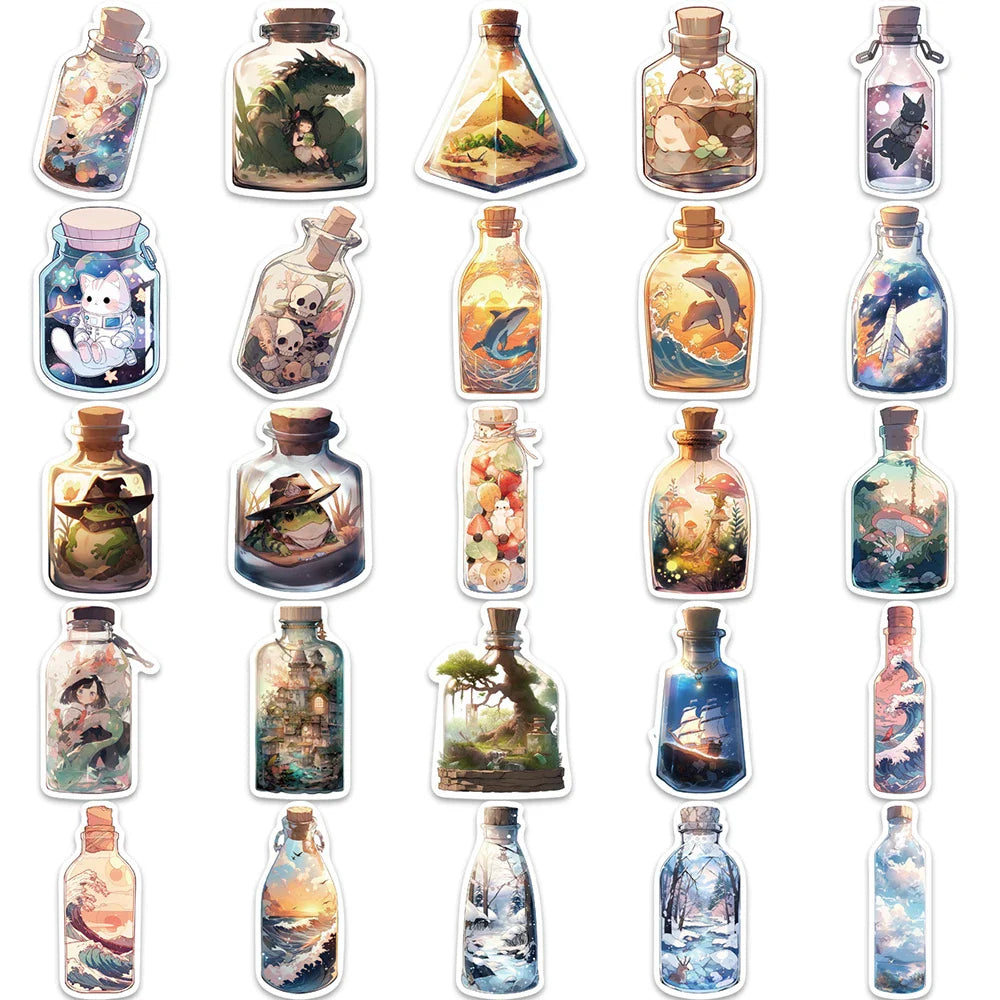 10/30/50PCS The Big World in a Bottle Aesthetic Animal Cute Stickers Cartoon Decals Toys Scrapbook Phone Laptop Car Sticker Gift (ONLINE ORDER ONLY)