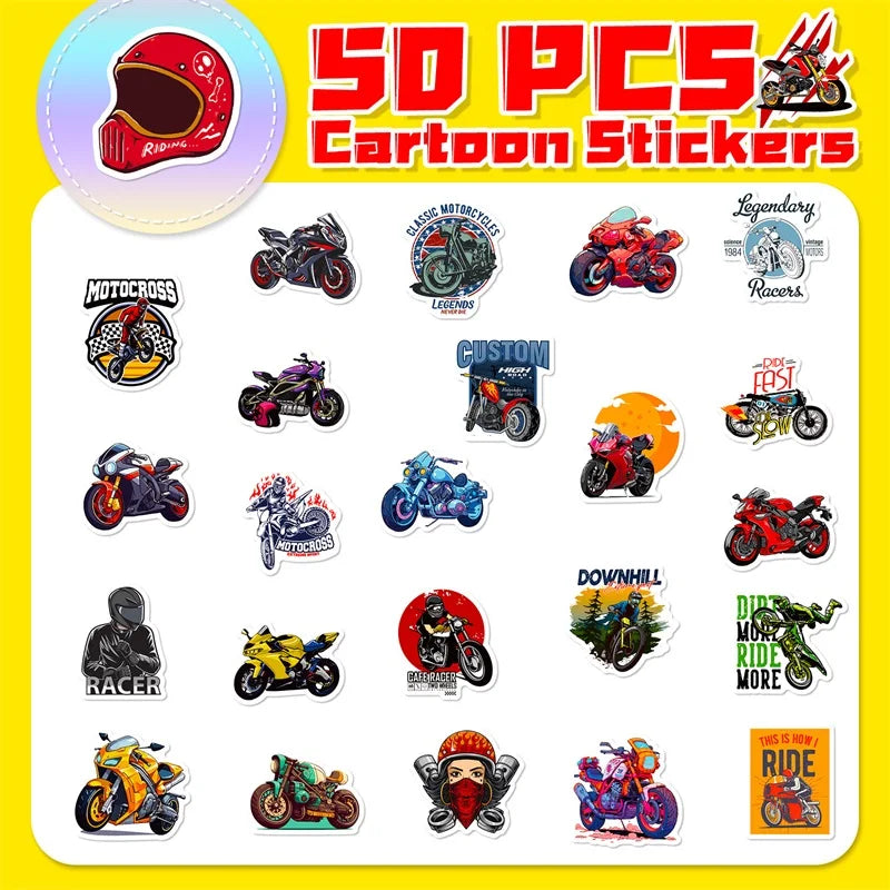 10/30/50PCS Fast Motorcycle PVC Sticky Sticker Aesthetic Chidlren's Stationery Decoration Scrapbooking Hand Accounting Supplies (ONLINE ORDER ONLY)