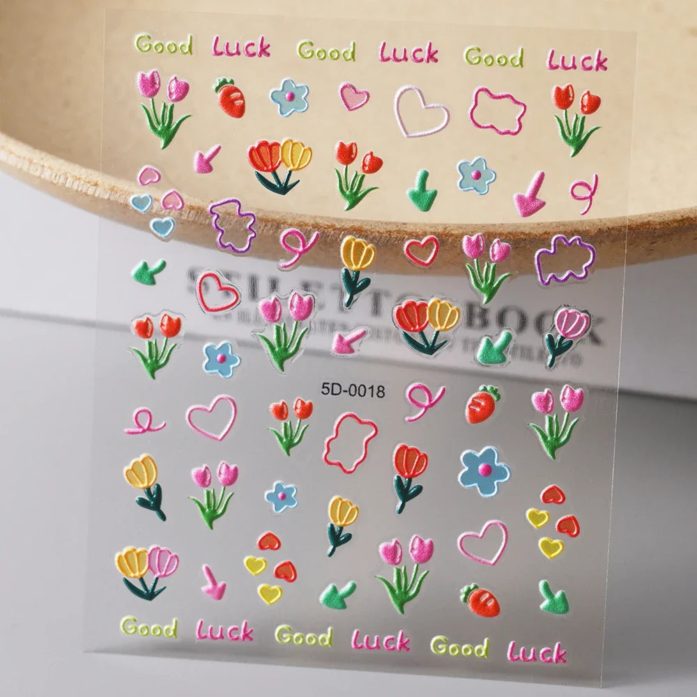 1pc 5D Flower Design Nail Art Stickers Colorful Flowers Nail Art Decals For DIY & Nail Salons Self-Adhesive Nail Art Supplies *^ (ONLINE ORDER ONLY)