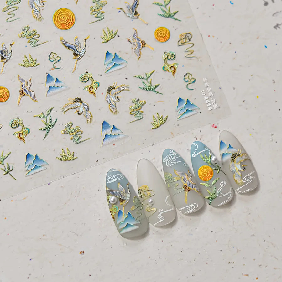 Autumn Fall Sunflower Rabbit Leaves Crane Rose Sun Mountain Hill Produce Good Harvests Cookie Nail Art Sticker Decoration Decals (ONLINE ORDER ONLY)