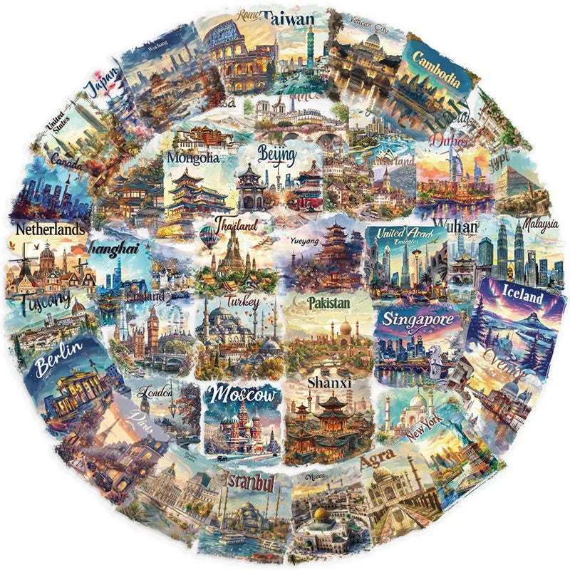 50PCS Cartoon City PET Sticker Aesthetic Decoration Scrapbooking Korean Stationery DIY Hand Accounting Tools Supplies for Kids (ONLINE ORDER ONLY)