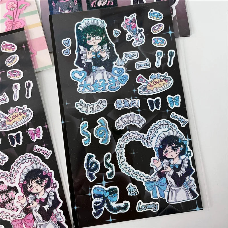 Korean Cute Maid Devil Angel Girl Stickers Scrapbooking DIY Album Decoration Sticker Aesthetic Personalized Kawaii Stationery (ONLINE ORDER ONLY)