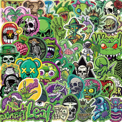 50pcs Green Skull Graffiti Stickers Flower Waterproof DIY For Water Bottle Laptop Phone Skateboard For Adults Teens Sticker﻿ (ONLINE ORDER ONLY)