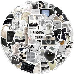 Cute Black White Stickers for Laptop Phone Fridge Car Helmet Art Decor (10/30/61PCS) (ONLINE ORDER ONLY)