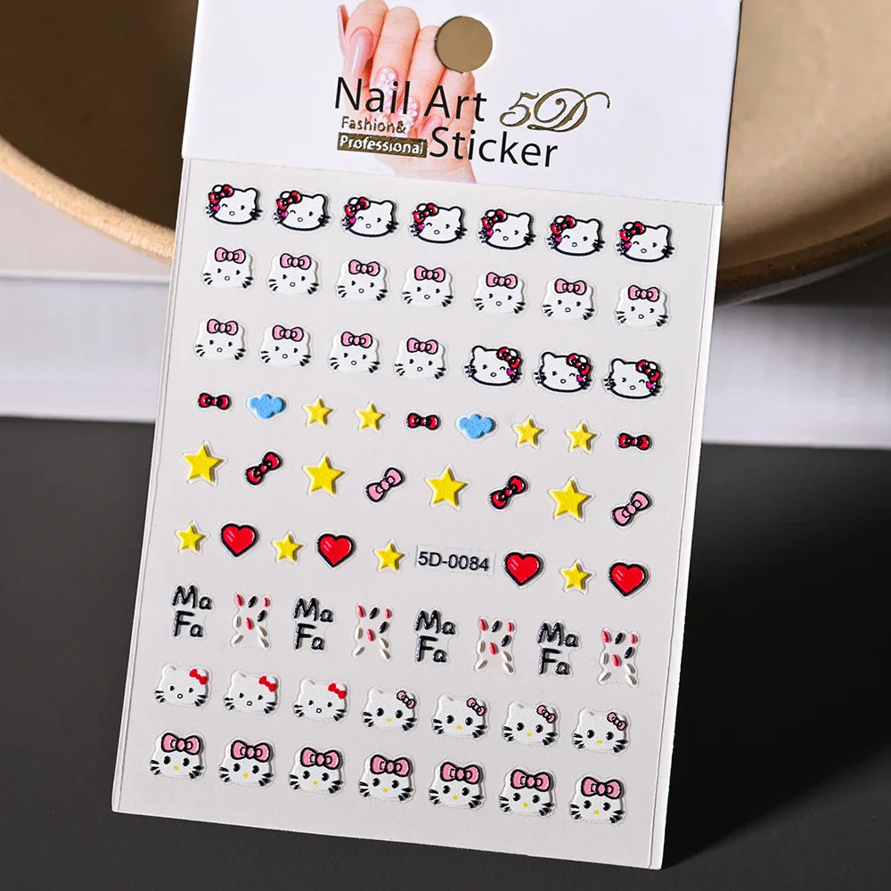 1pc 5D Cartoon Nail Art Stickers Waterproof Matte Finish with Kuromi, Cinnamoroll & Hello Kitty Designs Perfect for DIY Manicure (Online Order Only)