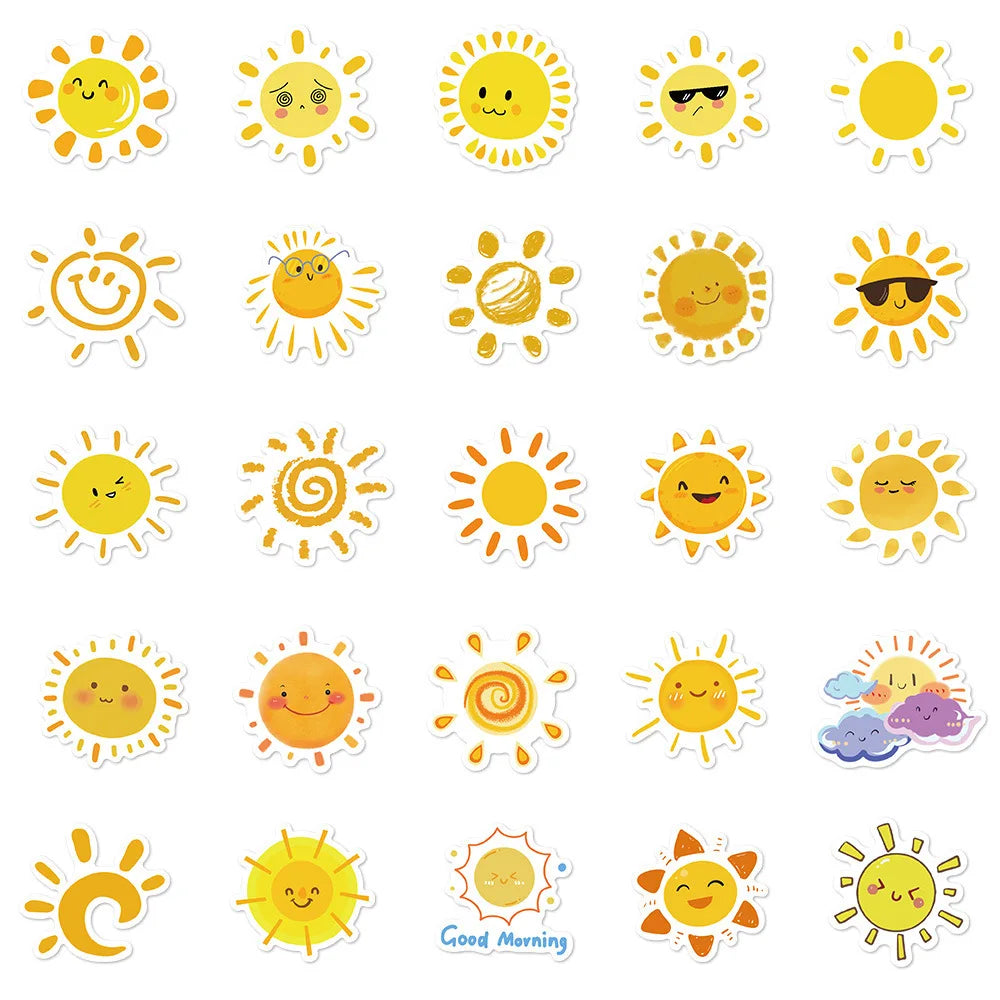 10/30/50PCS Cute Sun Cartoon Sticker For Suitcase Scrapbook Laptop Guitar Stationery Decals Children DIY Scrapbooking Supplies (ONLINE ORDER ONLY)